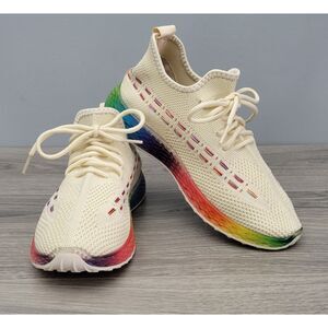 Wanted Womens US 6 1/2 Streak Off-White‎ Rainbow Gel Sole Mesh Sneaker
